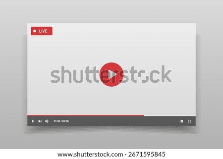 Social media video player screen template, mobile video player. Video player mockup, app, ui ux. Channel interface. Social media concept. Play button icon