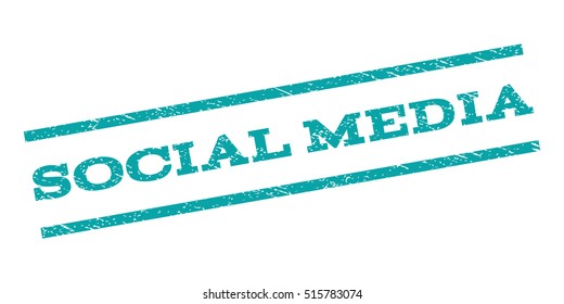 Social Media watermark stamp. Text caption between parallel lines with grunge design style. Rubber seal stamp with scratched texture. Vector cyan color ink imprint on a white background.