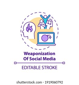 Social media weaponization concept icon. Digital war idea thin line illustration. Journalism challenge. Fake online identities creation. Vector isolated outline RGB color drawing. Editable stroke