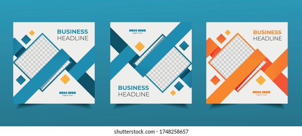 Social media web banner design, abstract shape advertising design templates with photo, social media post design with blue green orange layout