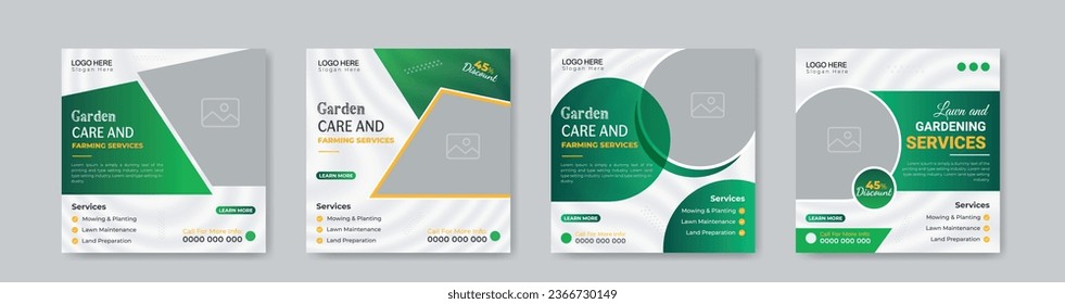 Social Media and Web Banner Templates for Lawn and Gardening Services. Instagram Bundle for Lawn Care and Landscaping