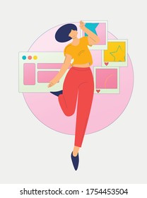 Social media web concept. Modern style flat illustration. Bright saturated character color
