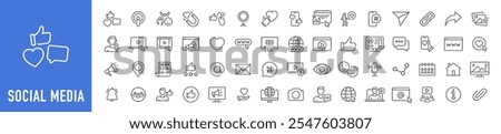 Social media and web icons in line style. Data analytics, blogging, seo, digital marketing, management, message, phone, collection. Vector illustration.