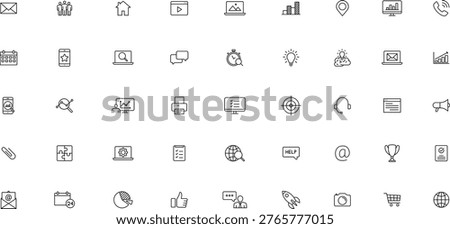 Social media and web icons in line style. Data analytics,Digitalmarketing, Management, Message, Phone. Vector illustration. 