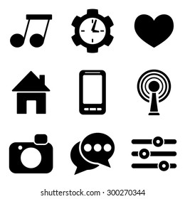 Social media web and mobile logo icons collection isolated on white back. Vector symbols of home, smartphone, chat bubbles etc