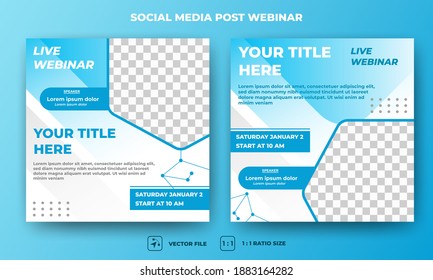 Social media webinar banner template with a blue and white color background. Flat design vector with a photo collage. Suitable for social media, banner, and web