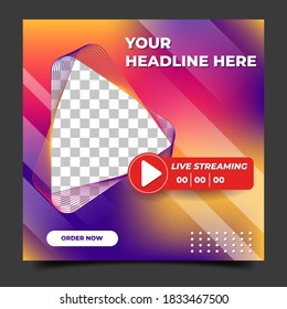 Social media webinar template design. Live streaming post template with photo collage. Perfect for social media post, story and web internet ads.