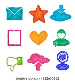 Social media website application elements painted icons set isolated vector illustration