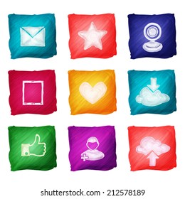 Social media website elements watercolor icons set isolated vector illustration