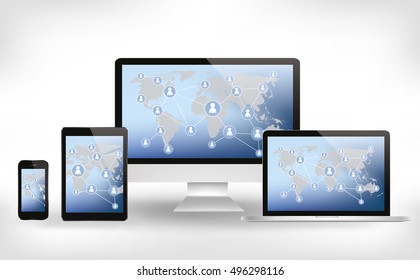 social media website on modern computer, tablet and mobile phone 