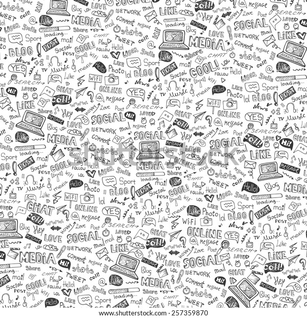 Social Media Word Icons Pattern Doodle Stock Vector Royalty Free