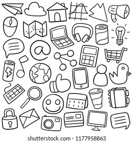 Social Media Work Traditional Doodle Icons Sketch Hand Made Design Vector