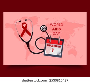 Social media world aids day, Closeup red ribbon HIV, world AIDS day awareness ribbon and the text on red background. Healthcare and medicine concept. 1st December, red ribbon. Medical, vector.