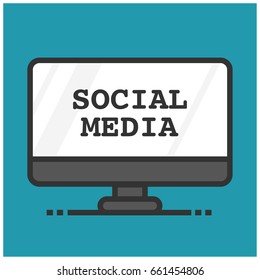 Social Media Written on Computer Screen in Flat Style Design
