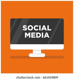 Social Media Written on Computer Screen in Flat Style Design
