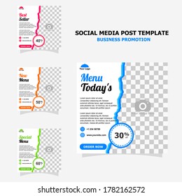 social media for your food business promotion set full colour template style seventeen