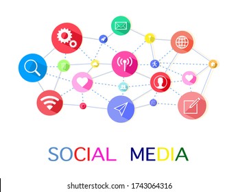 social media.Communicating words with colorful interactive speech bubbles