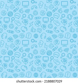 Social Medis Seamless Background, Internet Design Elements Blue Pattern, Web Network Communication Vector Icons Collection, Abstract Buisiness Chat Backround