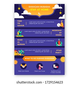 Social Message Template To Stay At Home During Virus Spread in Ramadan Mubarak Festival with Coronavirus Covid-19 Prevention.