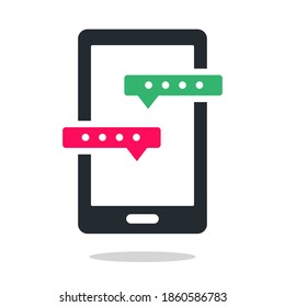 Social messenger application design. Isolated vector illustration of cell phone with talk bubbles