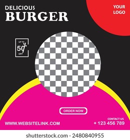 Social midia delicious burger poster design 