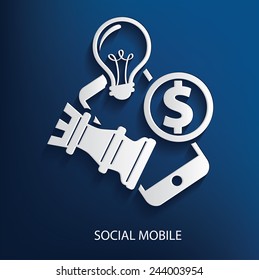 Social mobile symbol on blue background, clean vector