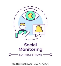 Social monitoring multi color concept icon. Tracking system, notification. Marketing research. Round shape line illustration. Abstract idea. Graphic design. Easy to use in infographic