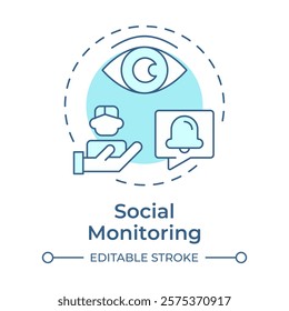 Social monitoring soft blue concept icon. Tracking system, notification. Marketing research. Round shape line illustration. Abstract idea. Graphic design. Easy to use in infographic