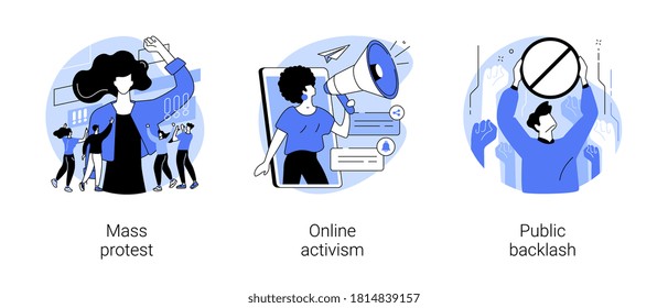 Social Movement Abstract Concept Vector Illustration Set. Mass Protest, Online Activism, Public Backlash, Political Rights, Racial Equity, Social Media, Bias And Discrimination Abstract Metaphor.