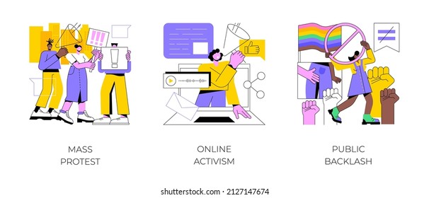 Social Movement Abstract Concept Vector Illustration Set. Mass Protest, Online Activism, Public Backlash, Political Rights, Racial Equity, Social Media, Bias And Discrimination Abstract Metaphor.