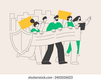 Ilustración vectorial del concepto abstracto del movimiento social. Gran multitud, protestas masivas, cambio social o político, acción grupal, movimiento democrático, derechos políticos, metáfora abstracta de propaganda.