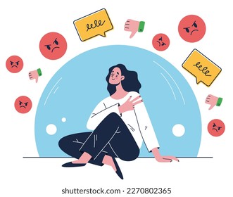 Social negative aggression feedback bad communication protection bubble. Comfort zone concept. Vector graphic design element illustration