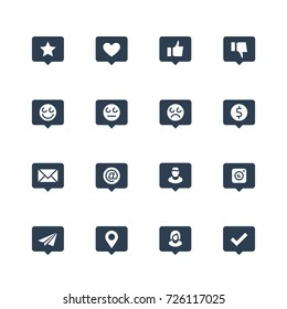 Social net notifications vector icon set in glyph style