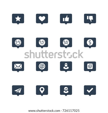 Social net notifications vector icon set in glyph style
