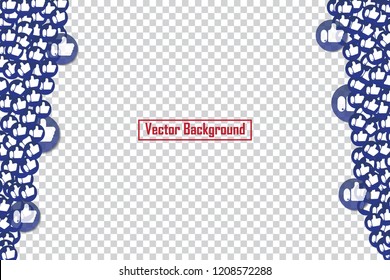 Social nets blue thumb up like floating web buttons isolated on transparent background. Like icons for live stream video chat likes falling background vector design template. 