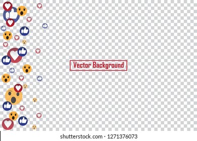 Social nets blue thumb up like and red heart floating web buttons isolated on transparent background. Like, smile and heart icons for live stream video chat likes falling background vector template