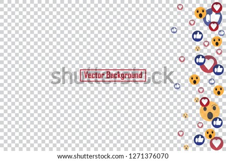 Social nets blue thumb up like and red heart floating web buttons isolated on transparent background. Like, smile and heart icons for live stream video chat likes falling background vector template
