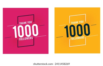 Social network 1000 followers. Thank you 1000 followers celebration template design. Blogger celebrates a large number of subscribers and followers.