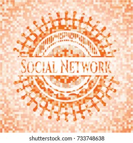 Social Network abstract orange mosaic emblem with background