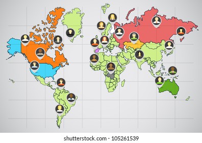 Social network abstract scheme on the Earth map