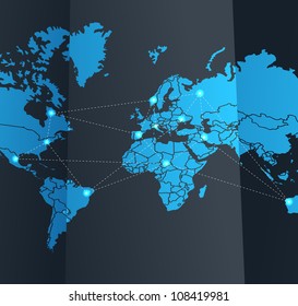 Social network abstract scheme on the Earth map