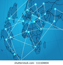 Social network abstract scheme on the Earth map