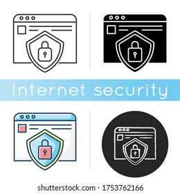 Icono de seguridad de cuenta de red social. Cifrado de página de Internet personal. Protección de datos. Privacidad y seguridad del usuario del navegador. Estilos de color negras y RGB lineales. Ilustraciones vectoriales aisladas