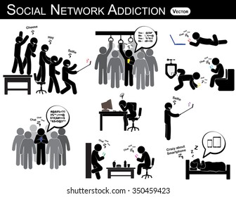 Social network addiction . a man use smartphone every time , everywhere ( in restroom , office , home , bus , dining room ) and ignore everything .  people like to self portrait , photography .