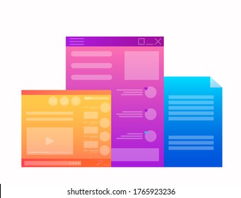 Social network Analytics background. Modern illustration slider site page. Concept of the social networks tab design. Web banner YouTube and other social networks analysis vector. 
