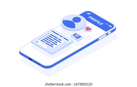 La aplicación de la red social está abierta en el smartphone. Página de usuario con fotos, me gusta y comentarios. Ilustración vectorial de una aplicación móvil de red social.