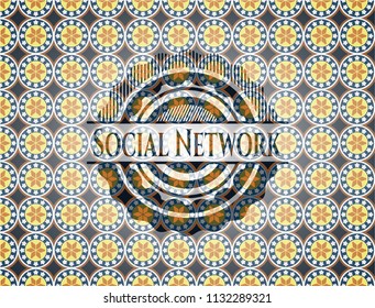 Social Network arabic badge. Arabesque decoration.