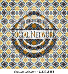 Social Network arabic badge. Arabesque decoration.