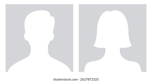 Avatar de la red social. Icono de perfil de avatar predeterminado. Perfil de avatar de hombre y mujer. Iconos de cara masculina y femenina.