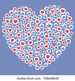 Social network background. Like, thumb up and heart icons